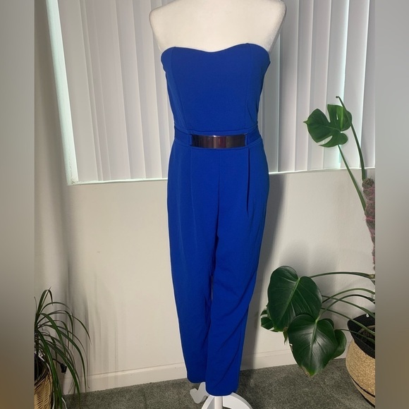 Royal Blue Strapless Tube Top Open Back Sleeveless Heartshaped Neckline Jumpsuit - Picture 3 of 6